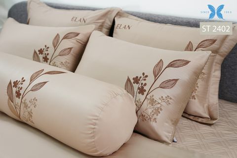 Bộ chăn ga gối 7 món Sateen thêu ST2402