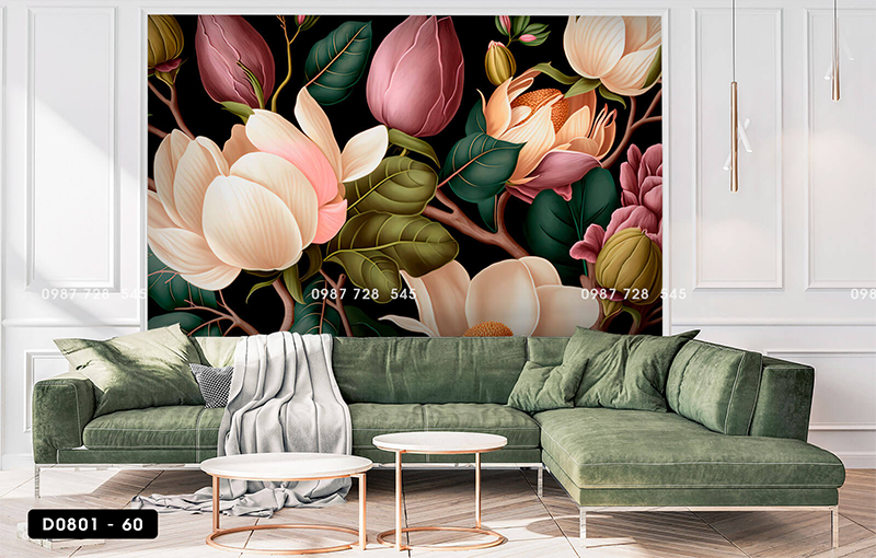 Tranh Dán Tường Hoa 3D 5D 8D - D0801 - 60