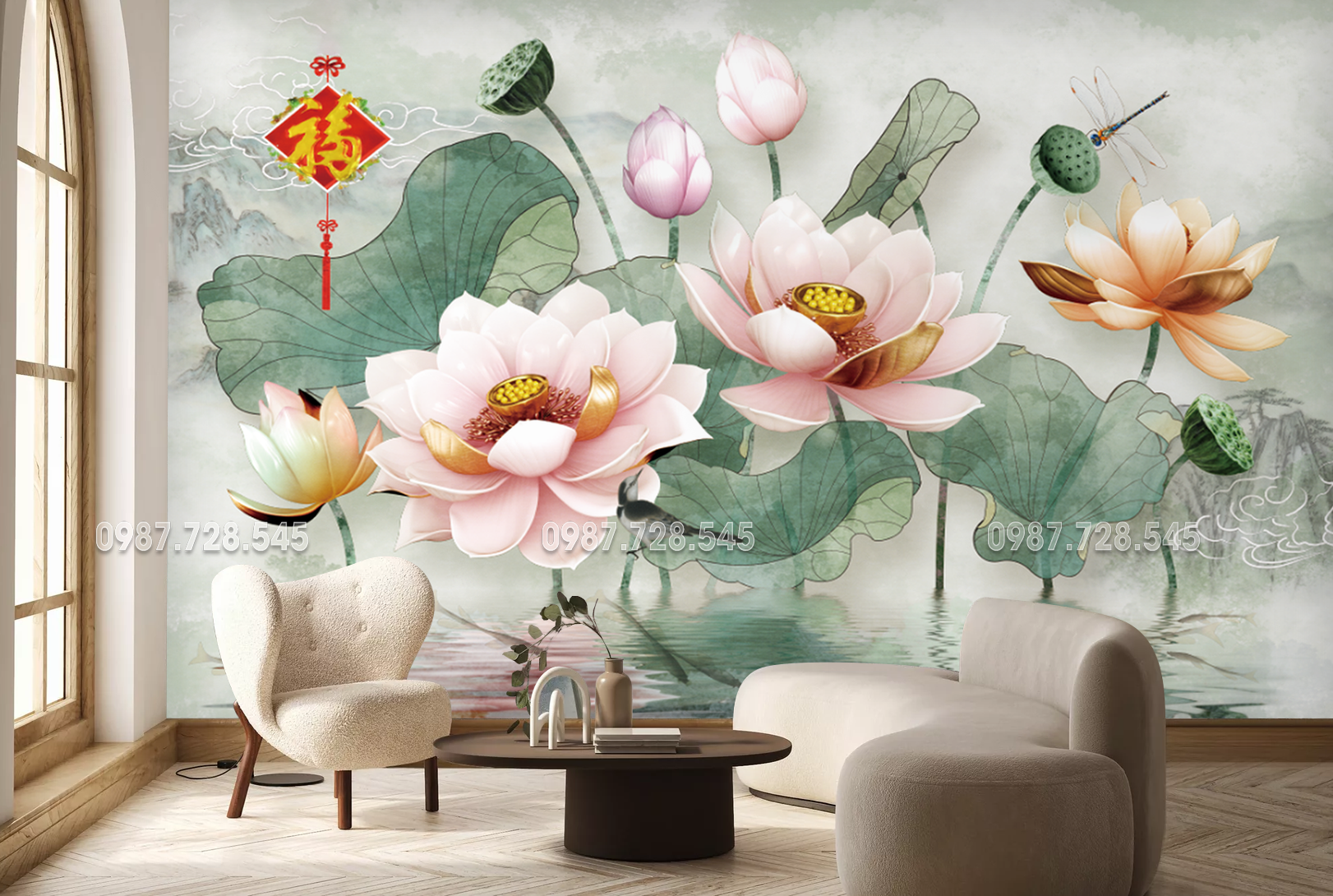 Tranh Dán Tường Hoa Sen 3D 5D 8D