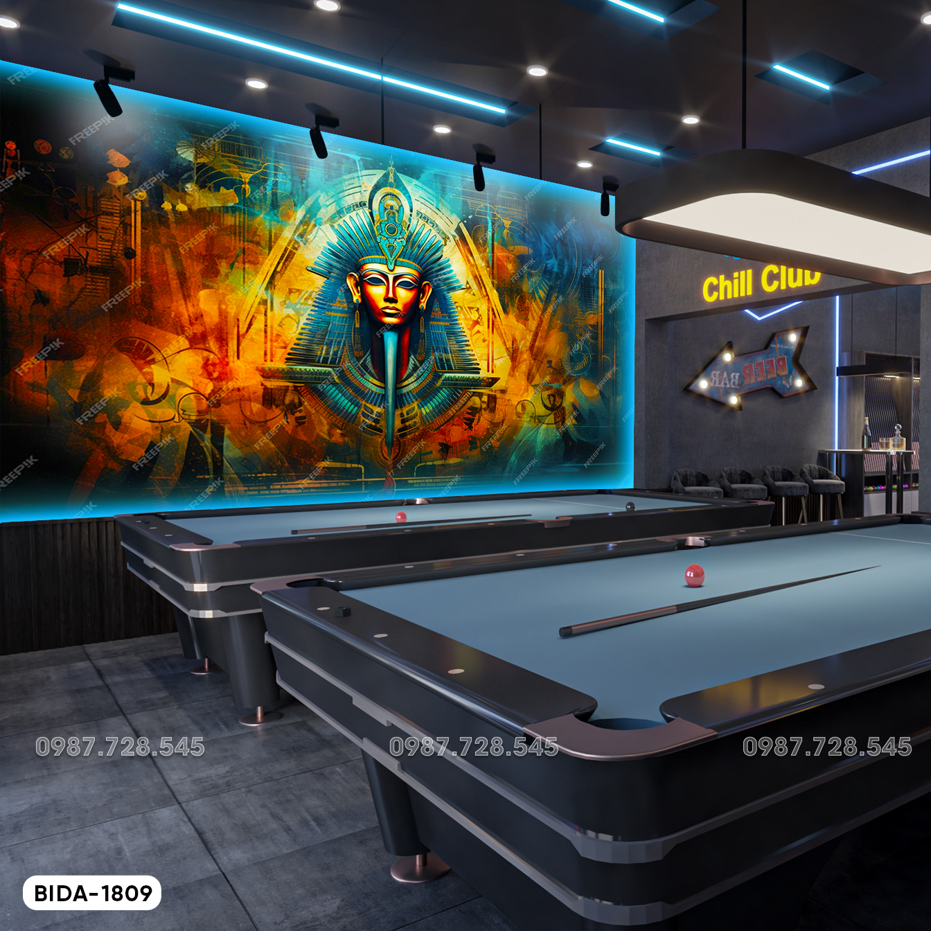 Tranh Dán Tường Quán Bida 3D 5D 8D - BD1809