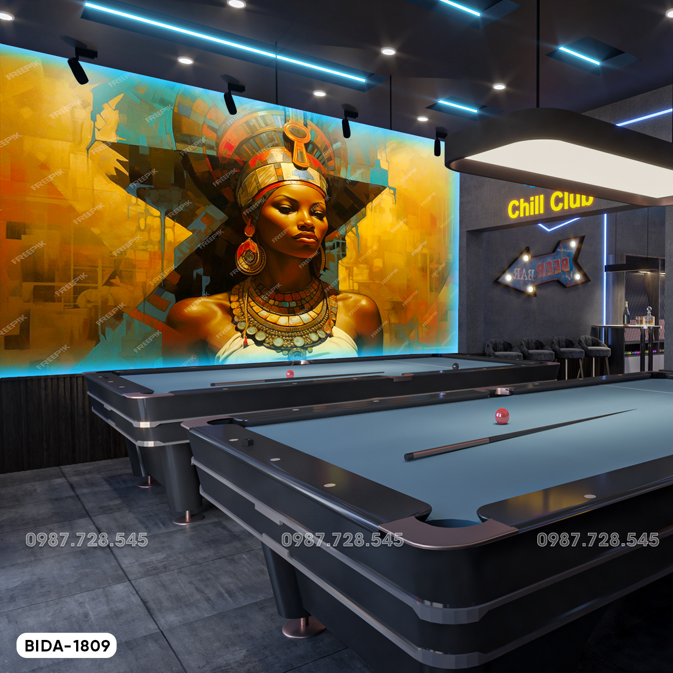 Tranh Dán Tường Quán Bida 3D 5D 8D - BD1809