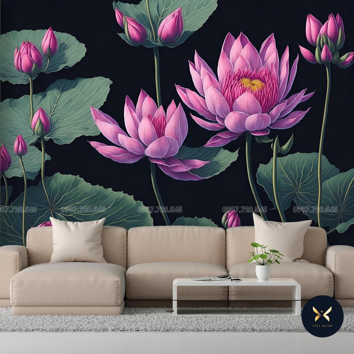 Tranh Dán Tường Hoa Sen 3D 5D 8D