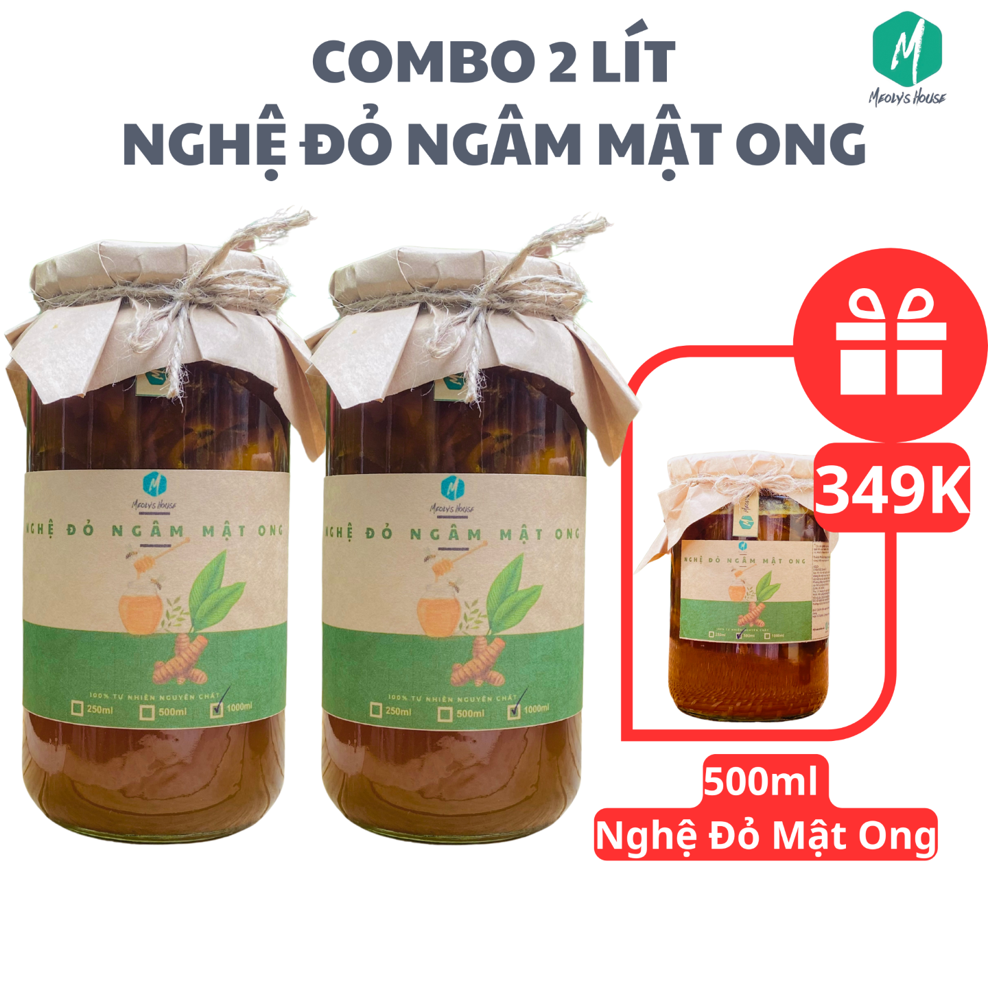 Combo 2 Lít Nghệ Đỏ Ngâm Mật Ong Tặng Thêm 1 Chai 500ml