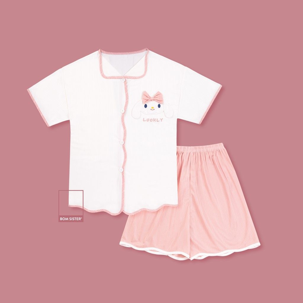 Set đồ ngủ pyjama áo ngắn tay quần đùi đính thỏ dễ thương DN2110