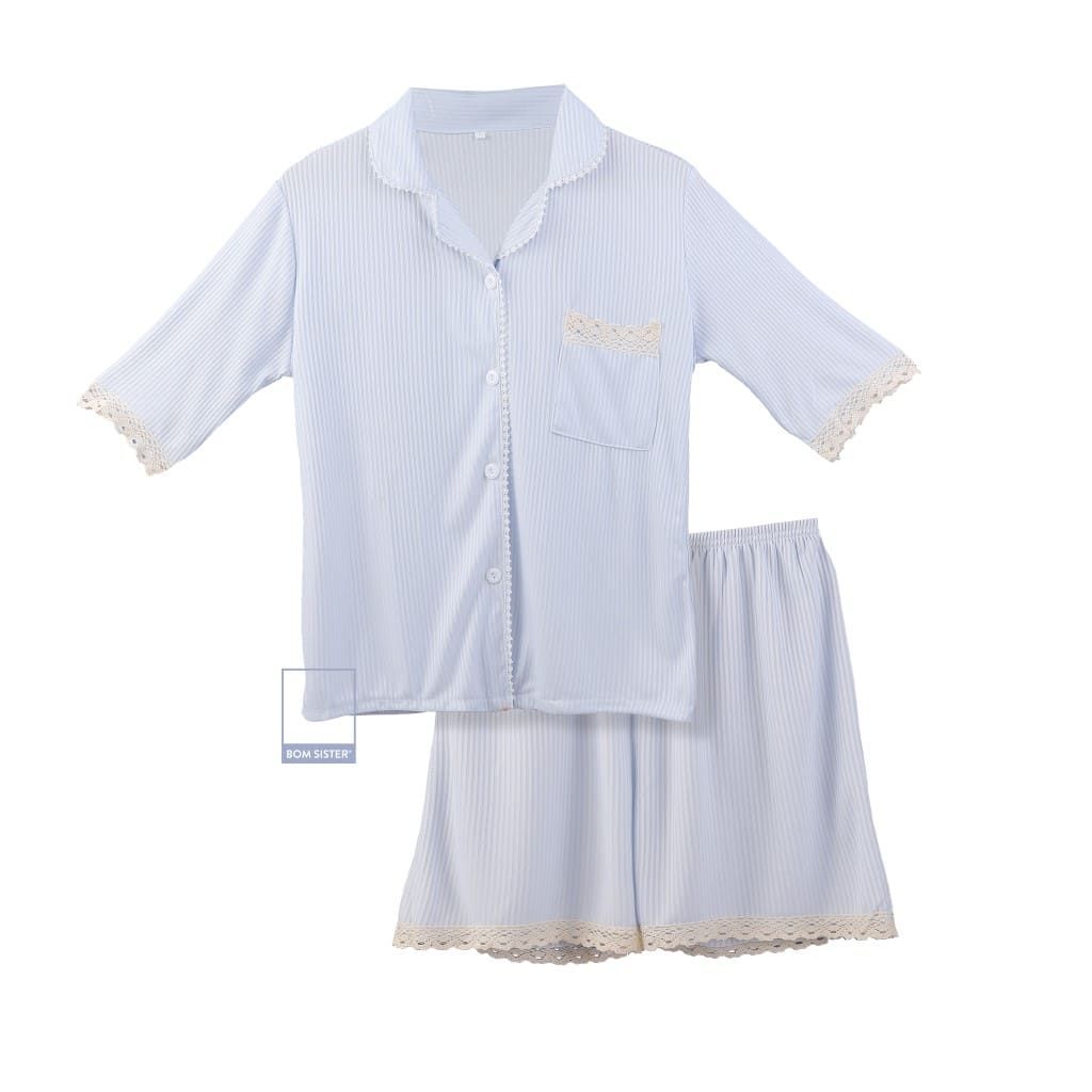 Set đồ ngủ pyjama áo ngắn tay, quần đùi viền ren DN4510