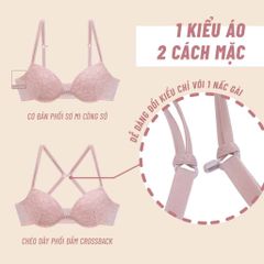 Áo lót ren hoa cài trước mút mỏng có gọng dây lưng chéo phối áo ba lỗ nâng ngực tự nhiên BOM SISTER MU3002