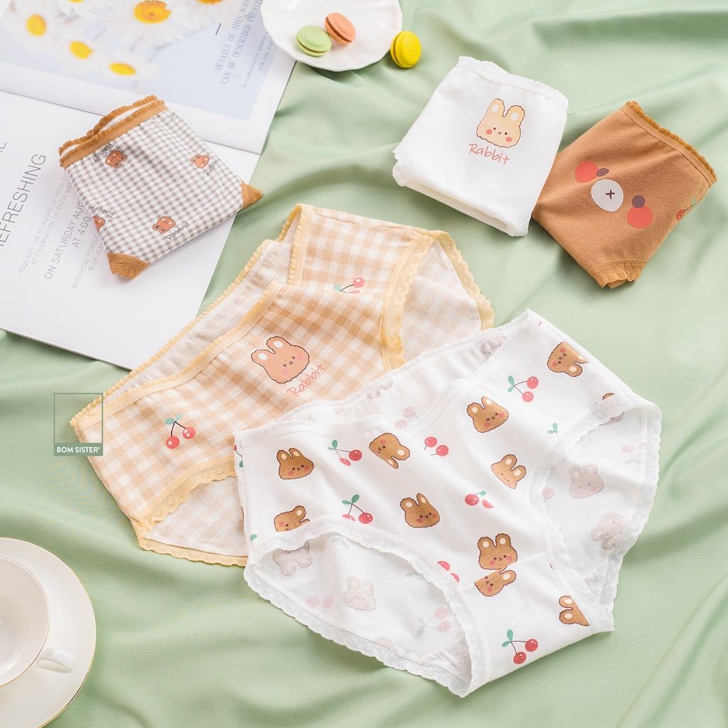 Quần lót thun cotton, thoáng khí, mềm mại, họa tiết trẻ trung dễ thương BOM SISTER Q2024