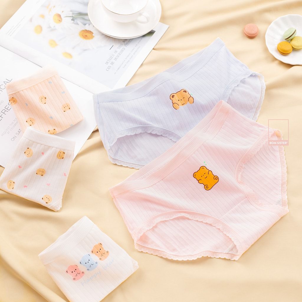 Quần lót thun cotton, thoáng khí, mềm mại, họa tiết trẻ trung dễ thương BOM SISTER Q2024