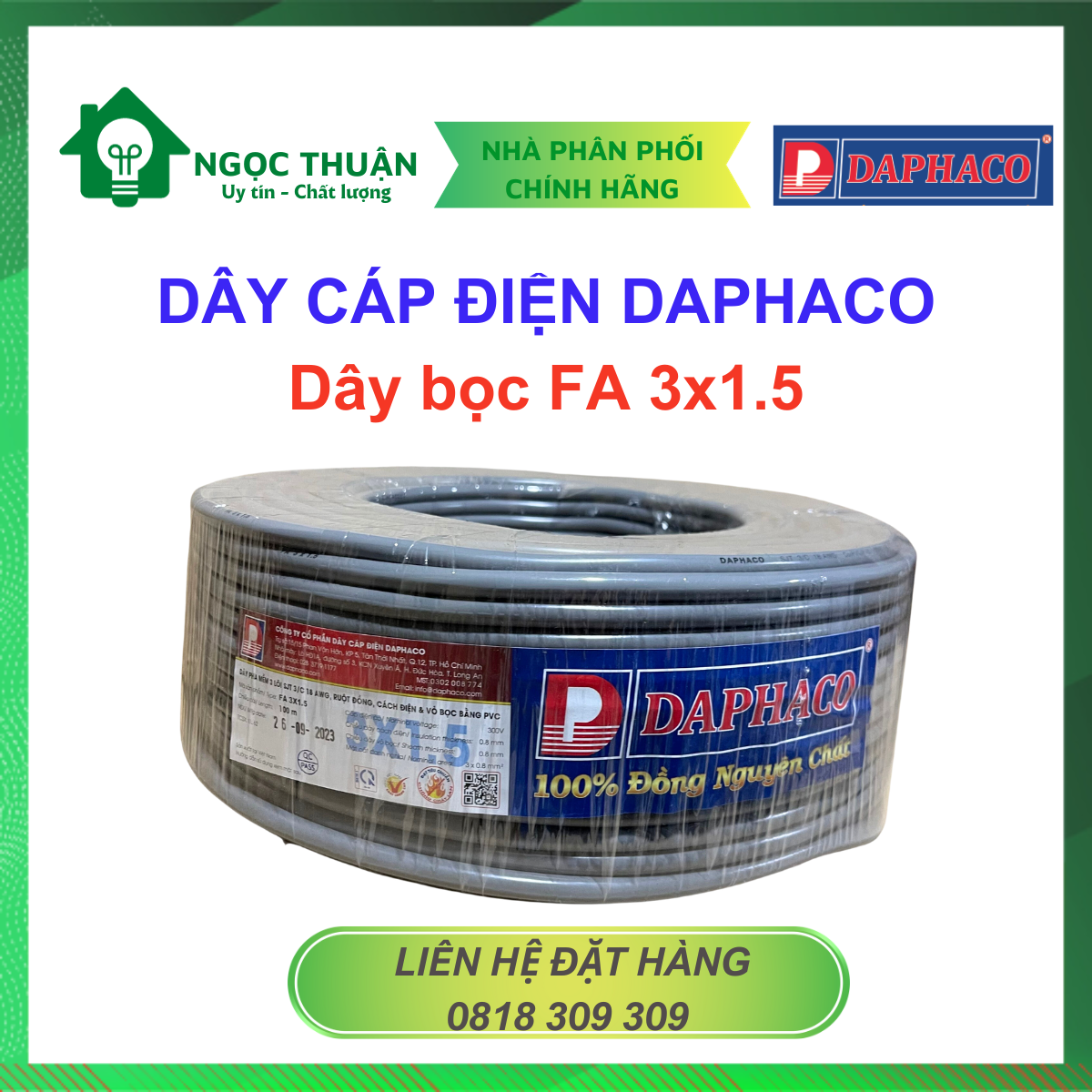 Dây cáp pha mềm 3 lõi Daphaco FA 3x1.5