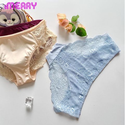 Combo 3 quần lót su ren nữ iMERRY kết hợp ren cao cấp đính nơ dáng bikini xẻ cao VQ046