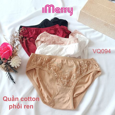 Combo 3 quần lót cotton nữ iMERRY phối ren cao cấp kiểu dáng bikini thoáng khí, thoải mái VQ094