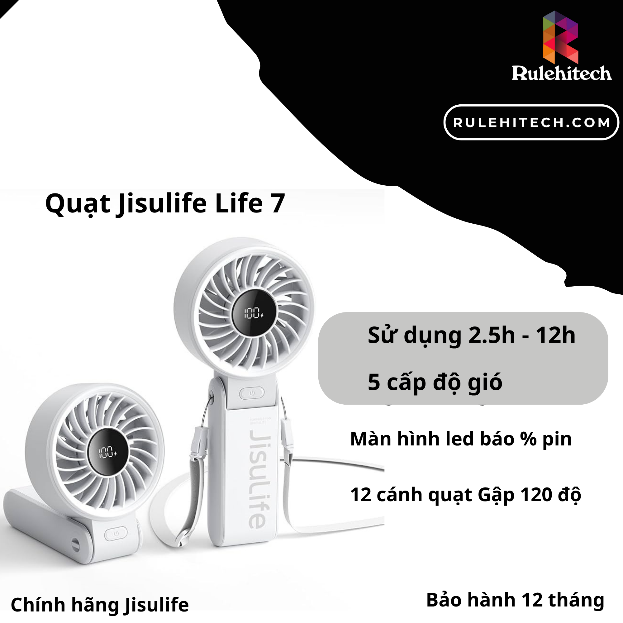 Quạt Cầm Tay Jisulife Life 7 (Light Gray)-3600mah