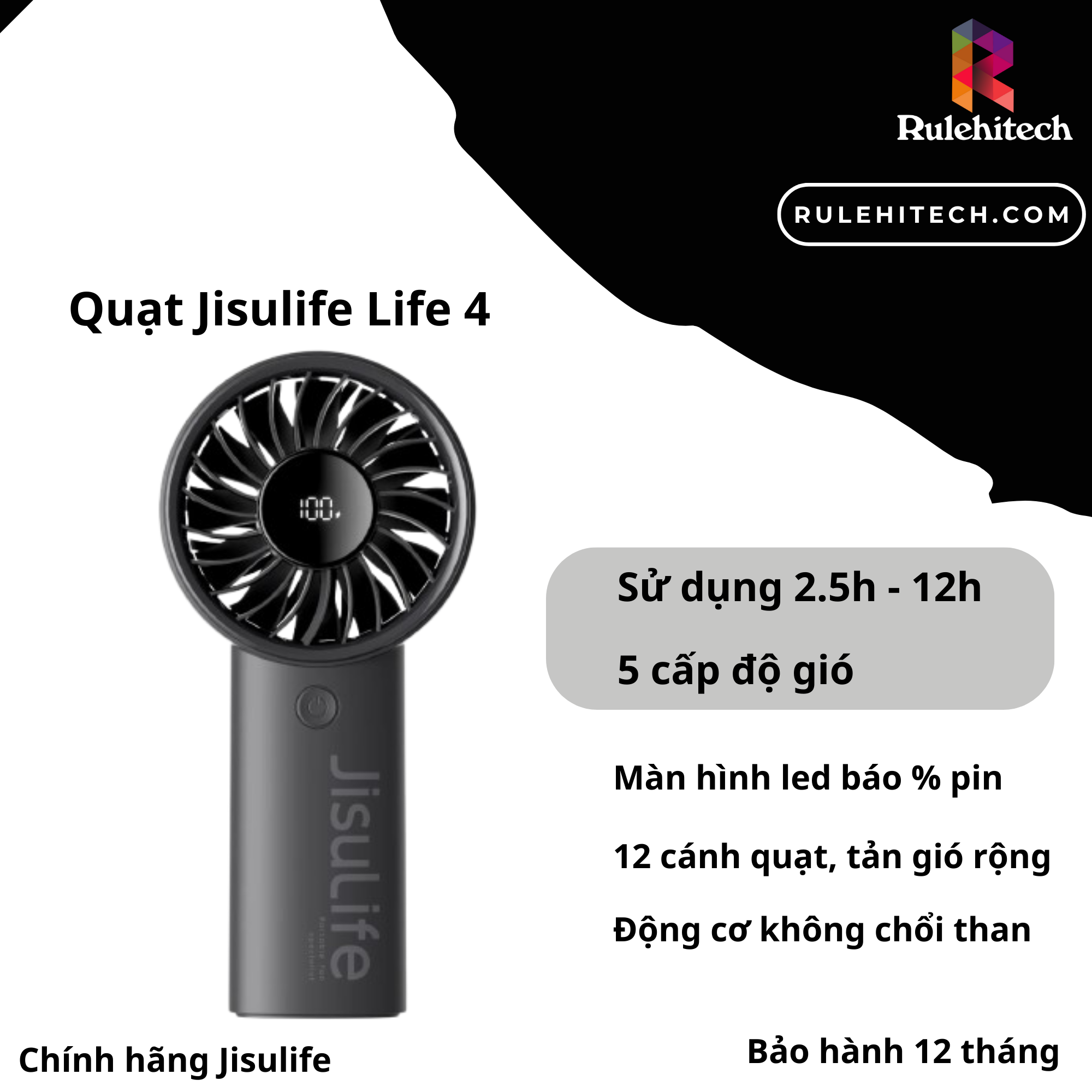 Quạt Cầm Tay Jisulife Life 4 (Đen)