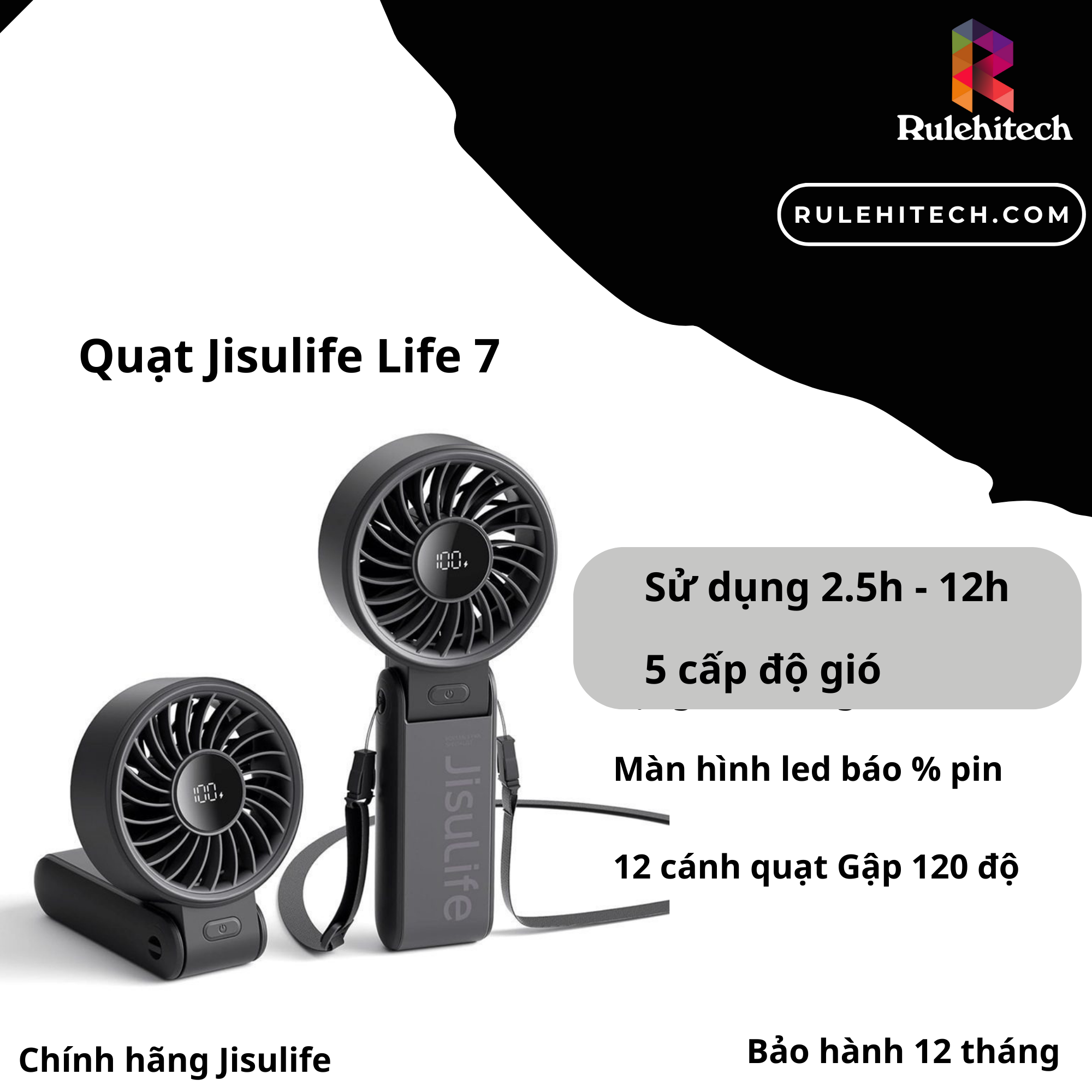 Quạt Cầm Tay Jisulife Life 7 (Đen)