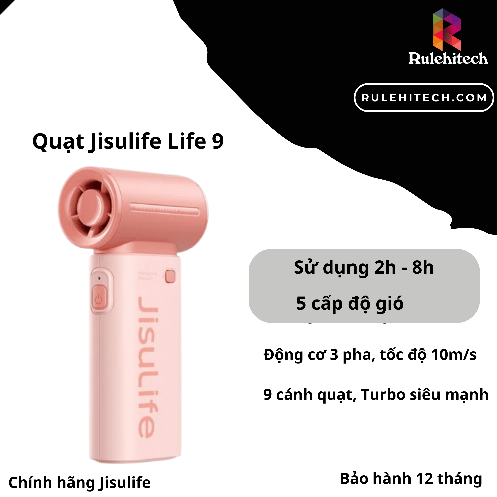 Quạt Cầm Tay Jisulife Life 9 (Hồng)