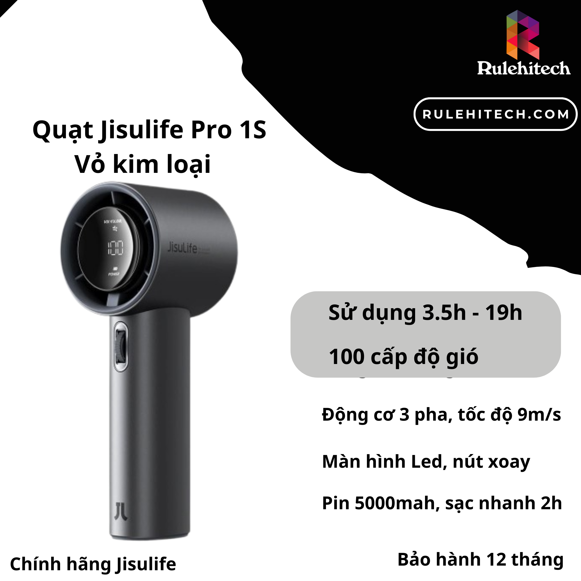 Quạt Cầm Tay Cao Cấp JISULIFE Pro1 S (Xám Đậm)