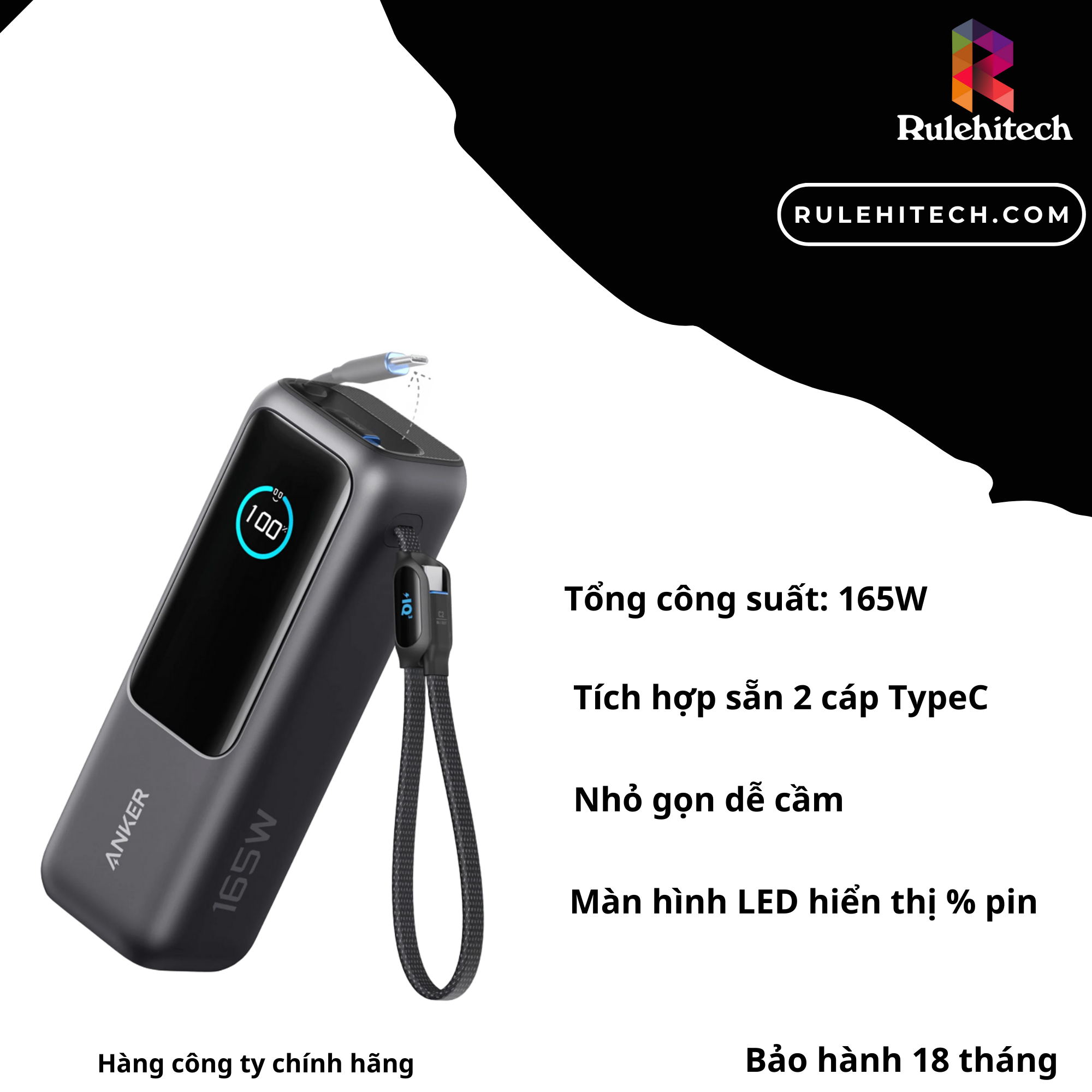Pin Anker Zolo 25.000mah 165W (Kèm Cáp) - A1695