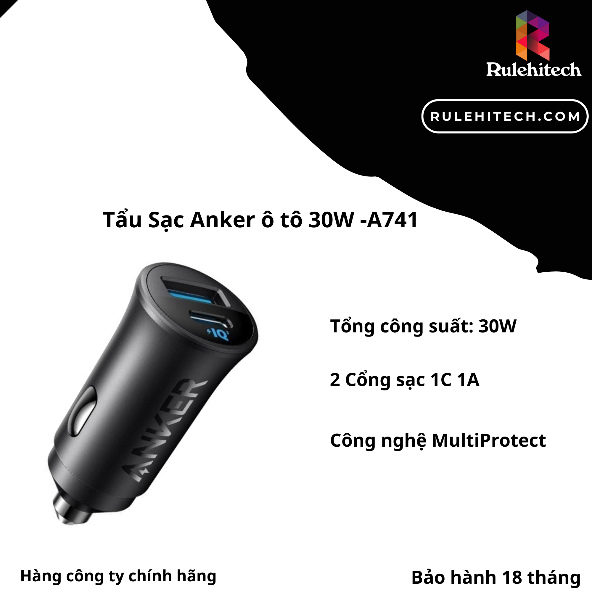 Tẩu Sạc Anker ô tô 30W 1C1A - A2741