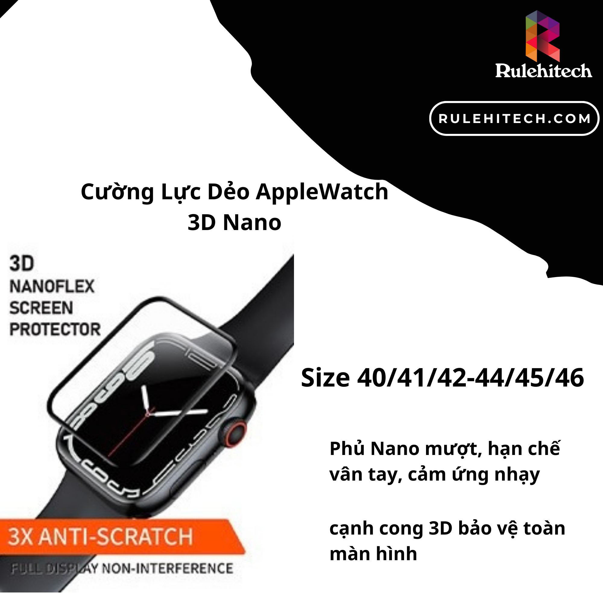 Dán Màn AppleWatch 3D NanoFlex - Cường Lực Dẻo Siêu Mượt
