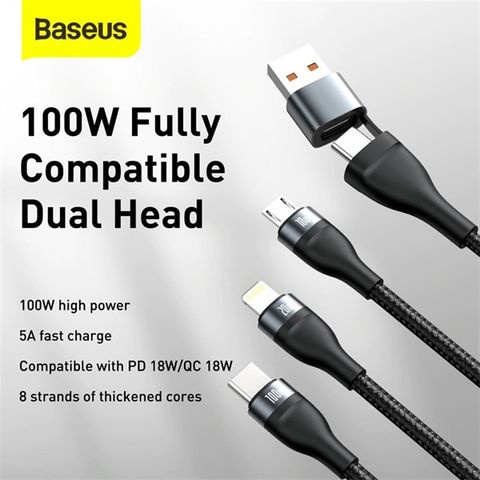  Cáp Baseus 3 Đầu 100W 