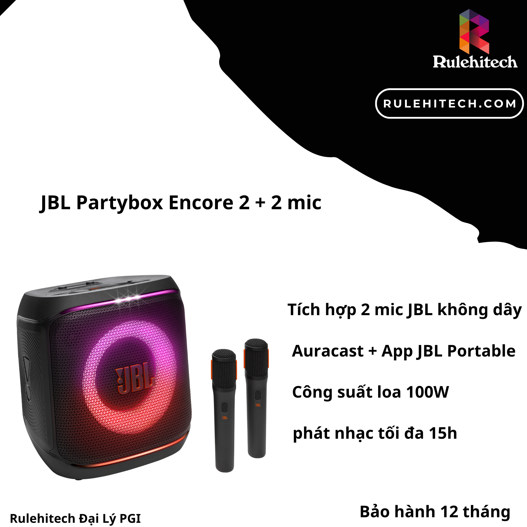 Loa JBL Partybox Encore 2 (New 2025) Kèm 2 mic JBL