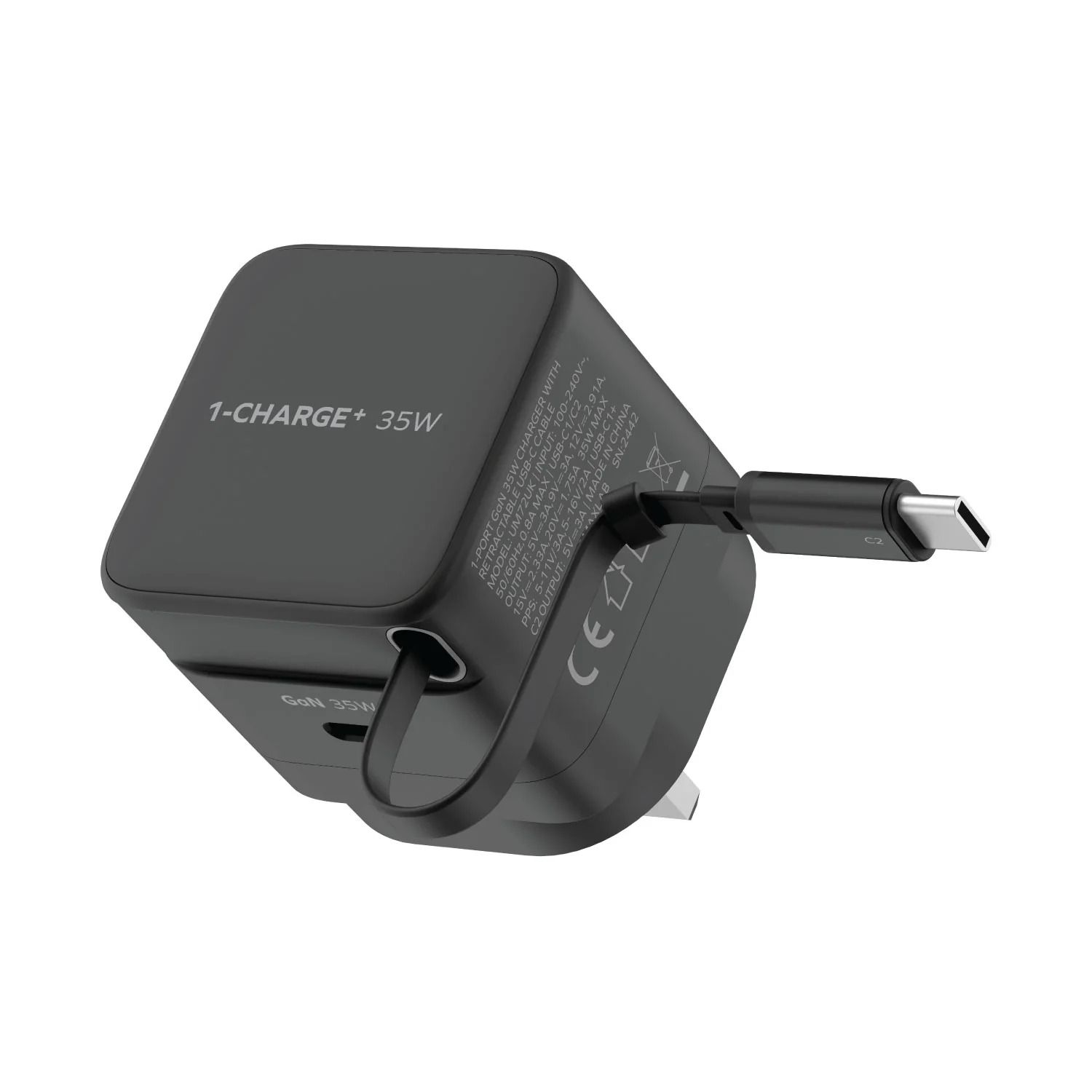 Sạc Momax GaN 35W Kèm Dây Rút - Đen