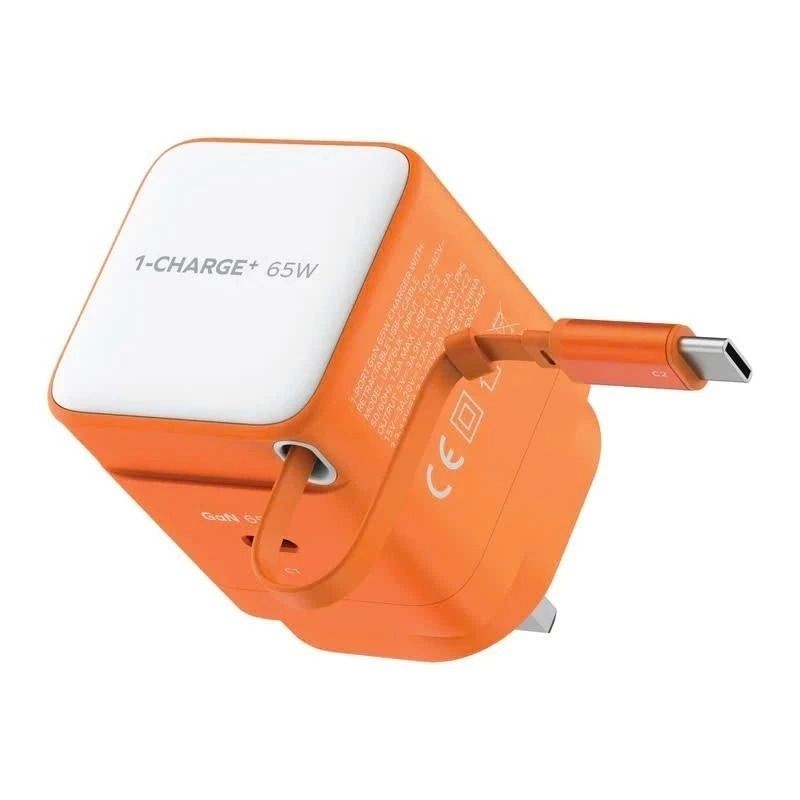 Sạc Momax GaN 65W Kèm Dây Rút - Cam