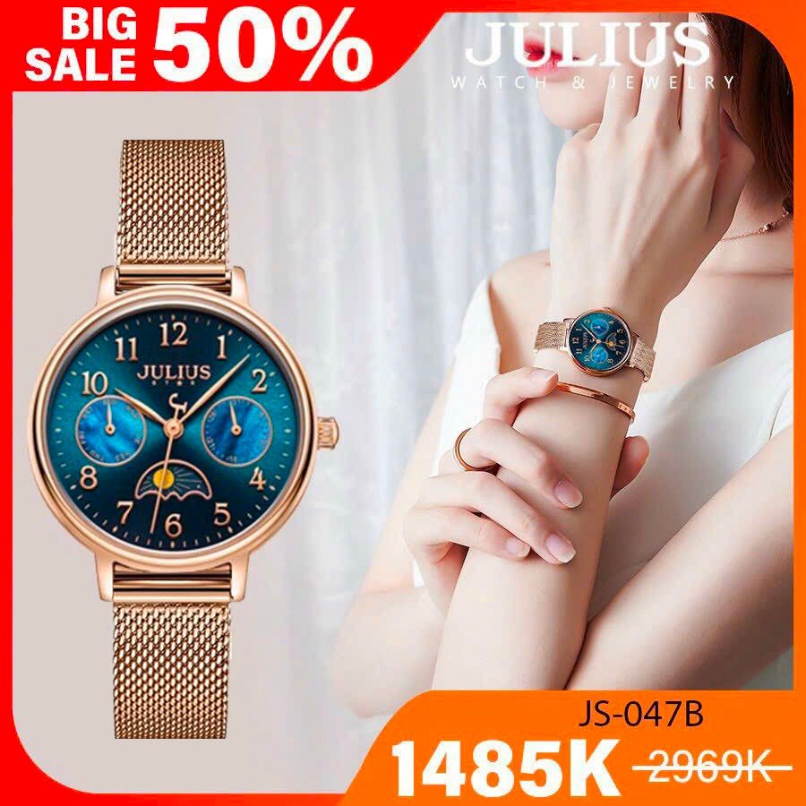  Đồng hồ nữ Julius Star kính Sapphire JS-047 mặt xanh - Size 30 