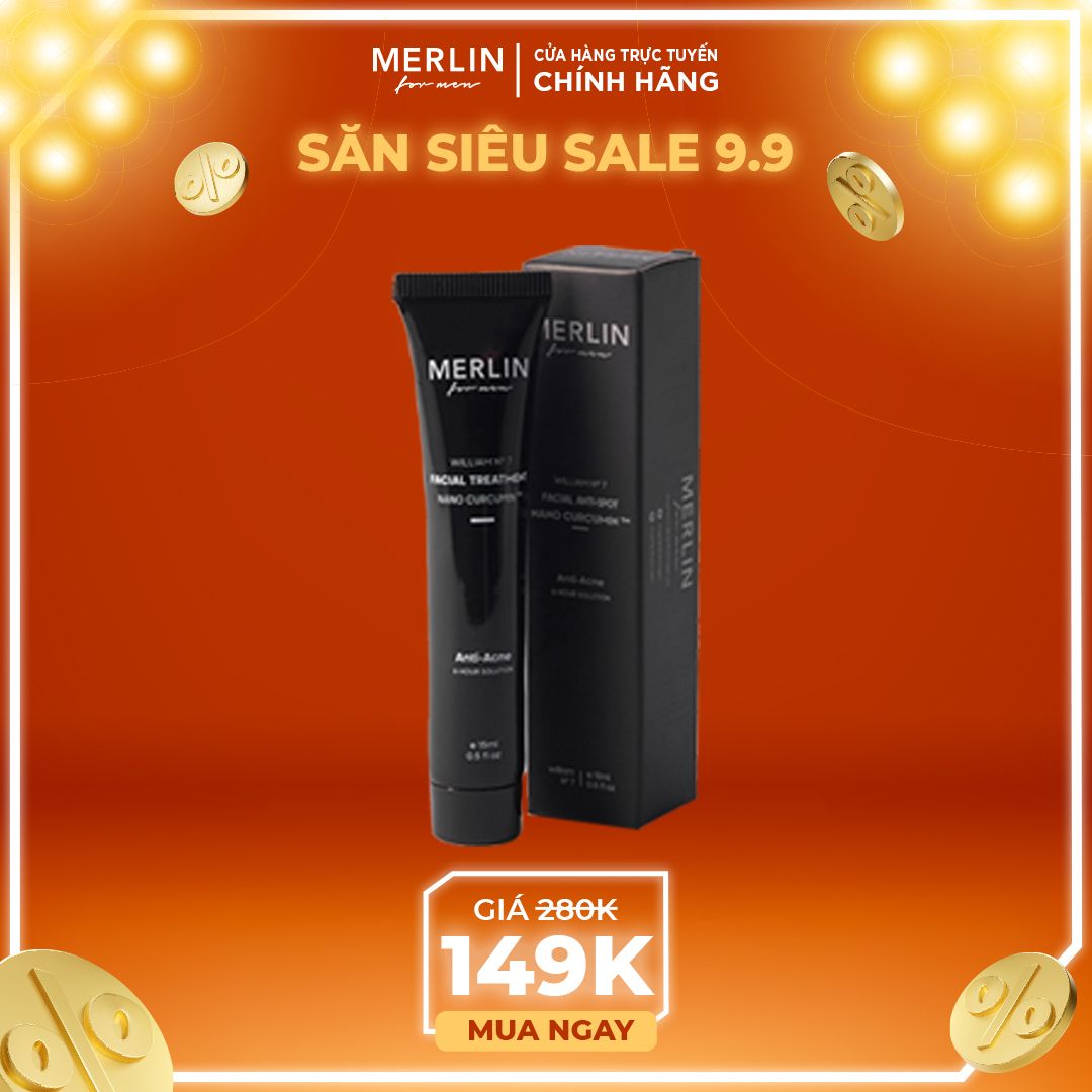  [SIÊU SALE 9.9] Kem chấm mụn làm mờ thâm cho nam Merlin Nano Curcumin 15ml 