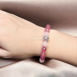Vòng đá thạch anh hồng và thạch anh dâu tây hồng mix bạc 925