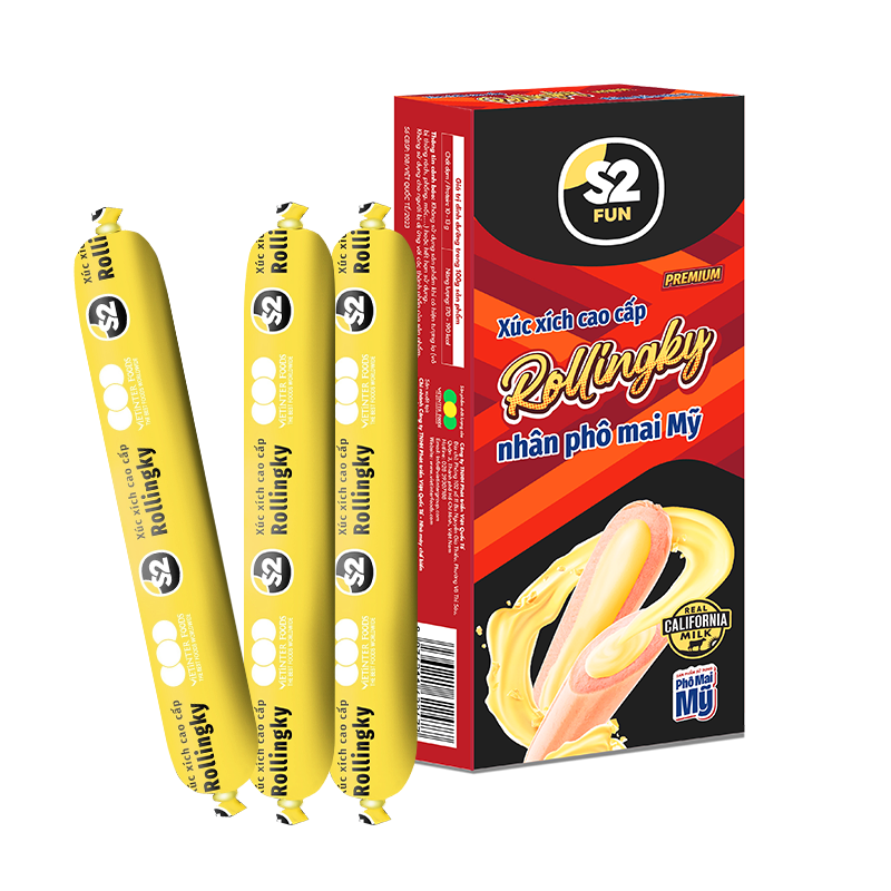 S2 FUN XÚC XÍCH CAO CẤP ROLLINGKY NHÂN PHÔ MAI MỸ - HỘP NHỎ