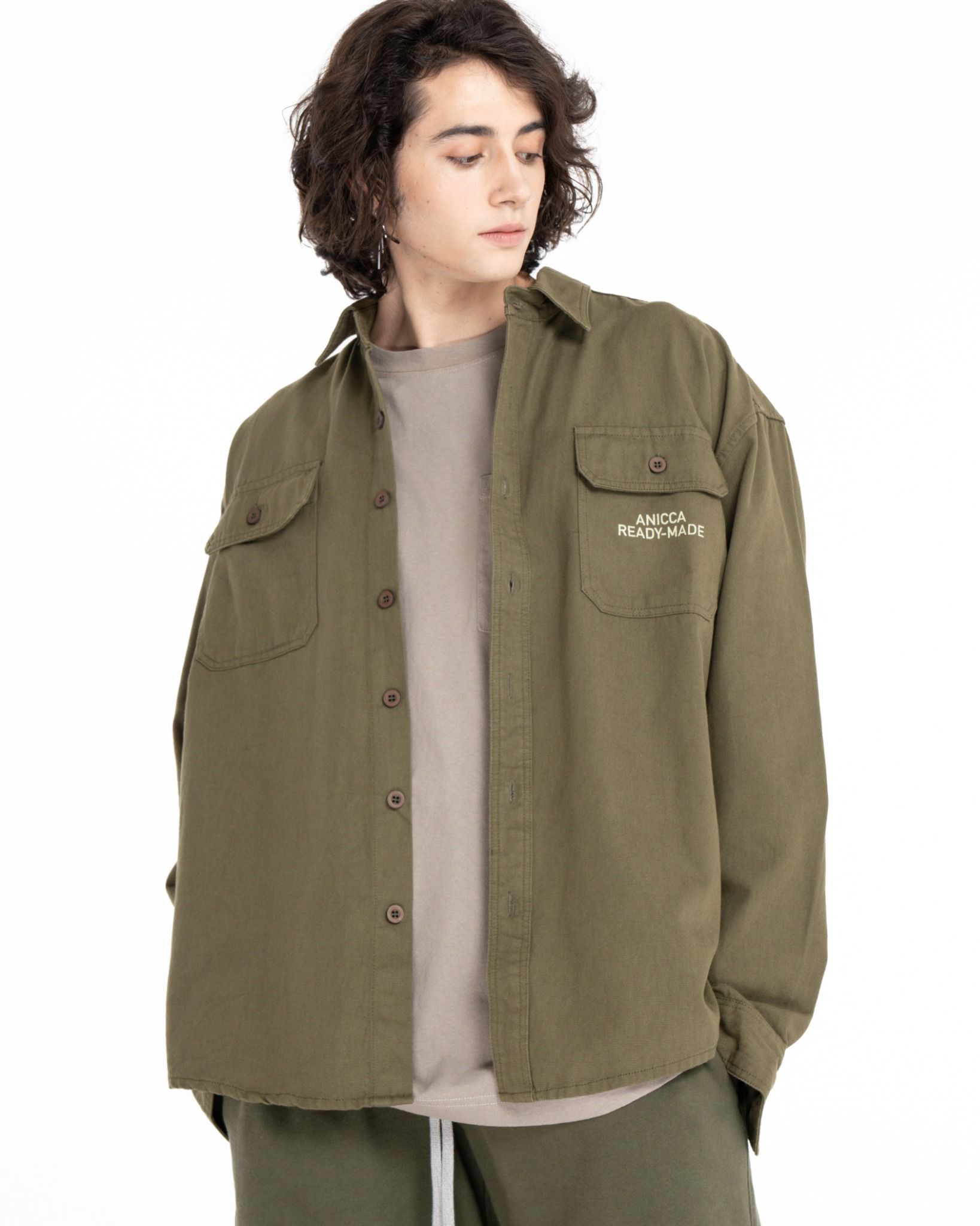 LONG SLEEVE CANVAS SHIRT - OLIVE