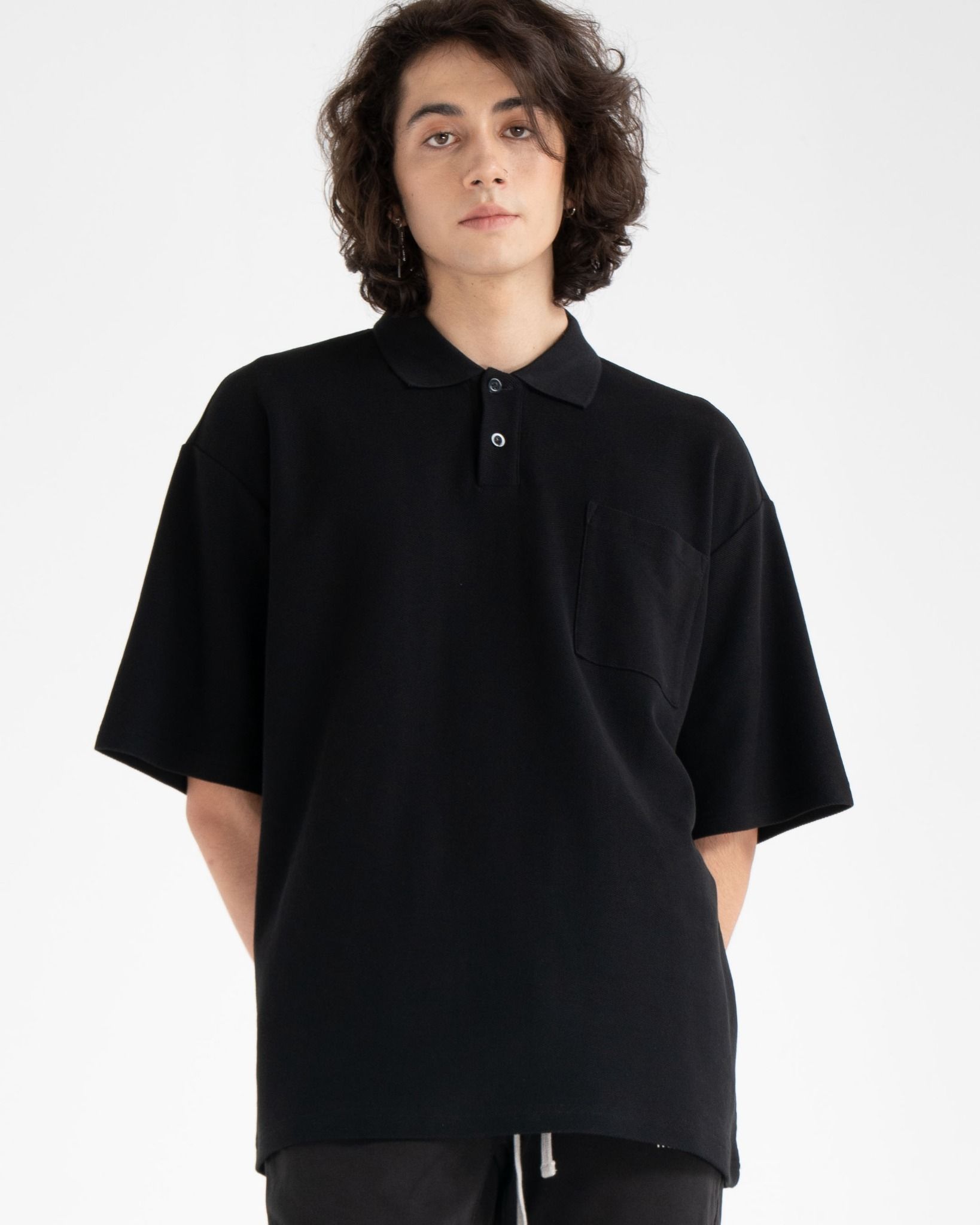 PIQUE POLO POCKET SHIRT - BLACK