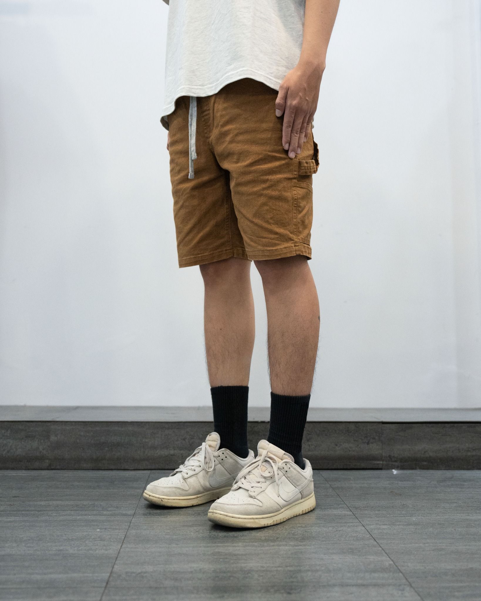 DRAWSTRING WORK SHORTS - BROWN