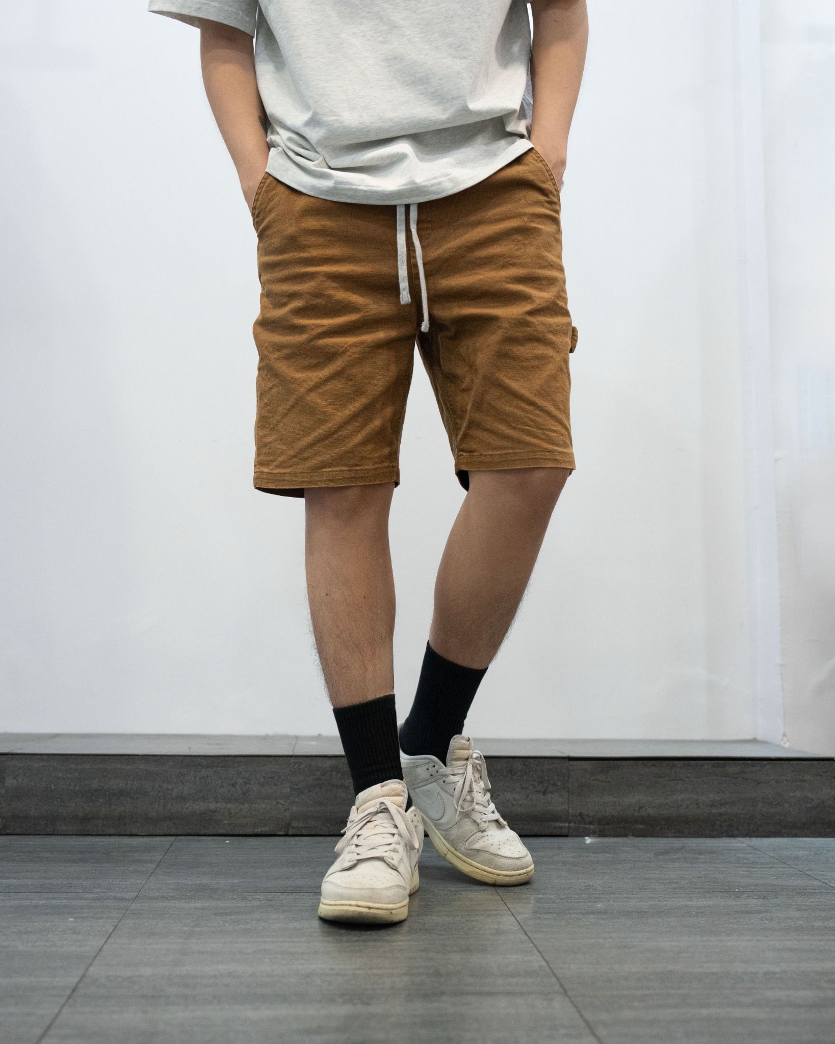 DRAWSTRING WORK SHORTS - BROWN