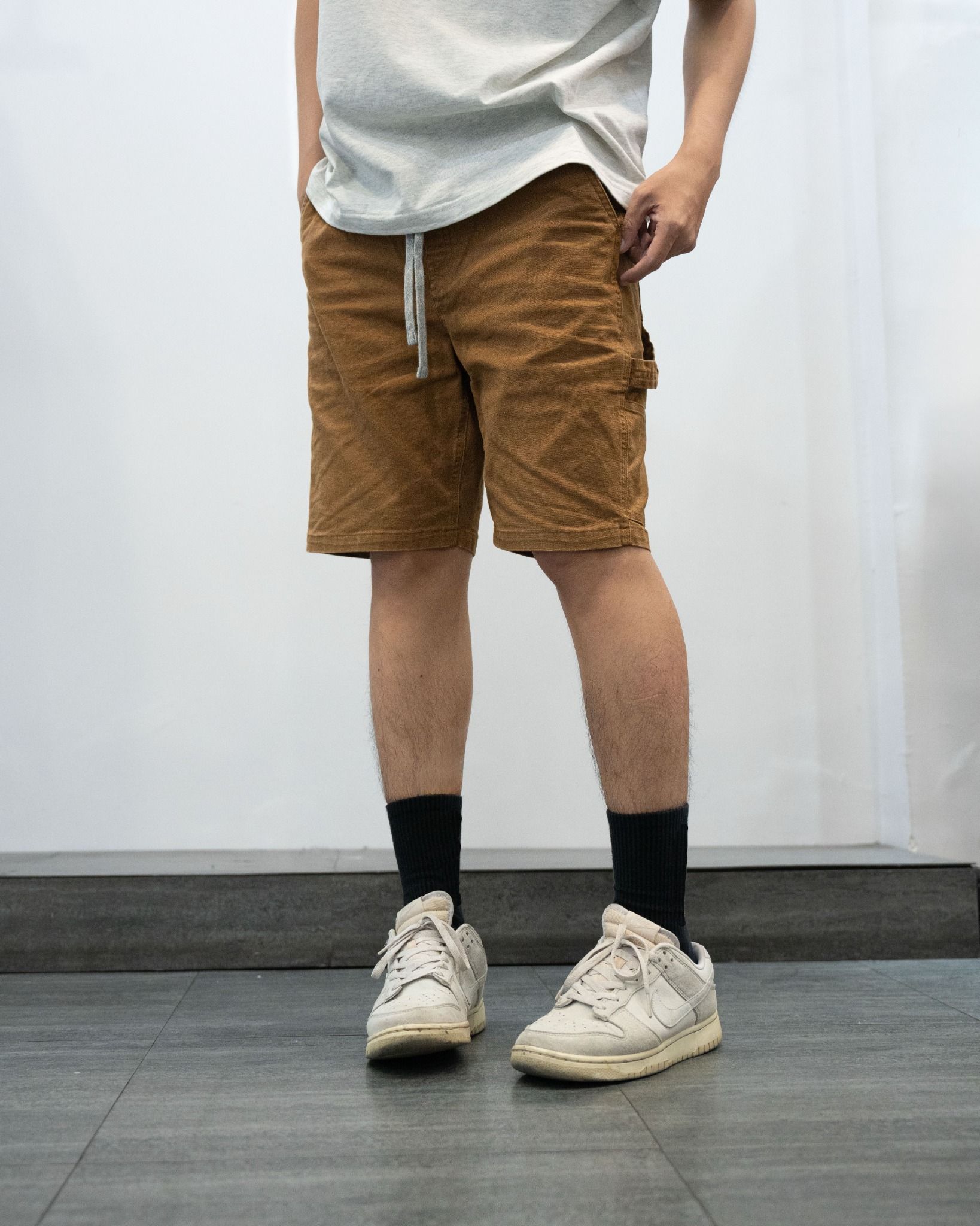 DRAWSTRING WORK SHORTS - BROWN