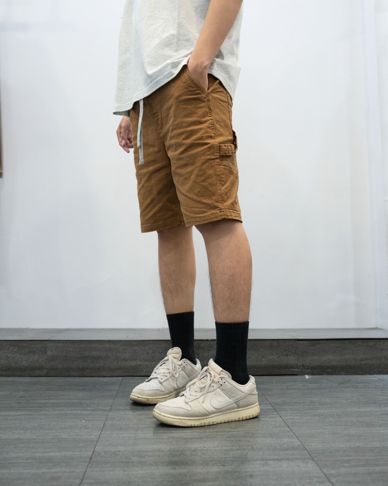 DRAWSTRING WORK SHORTS - BROWN