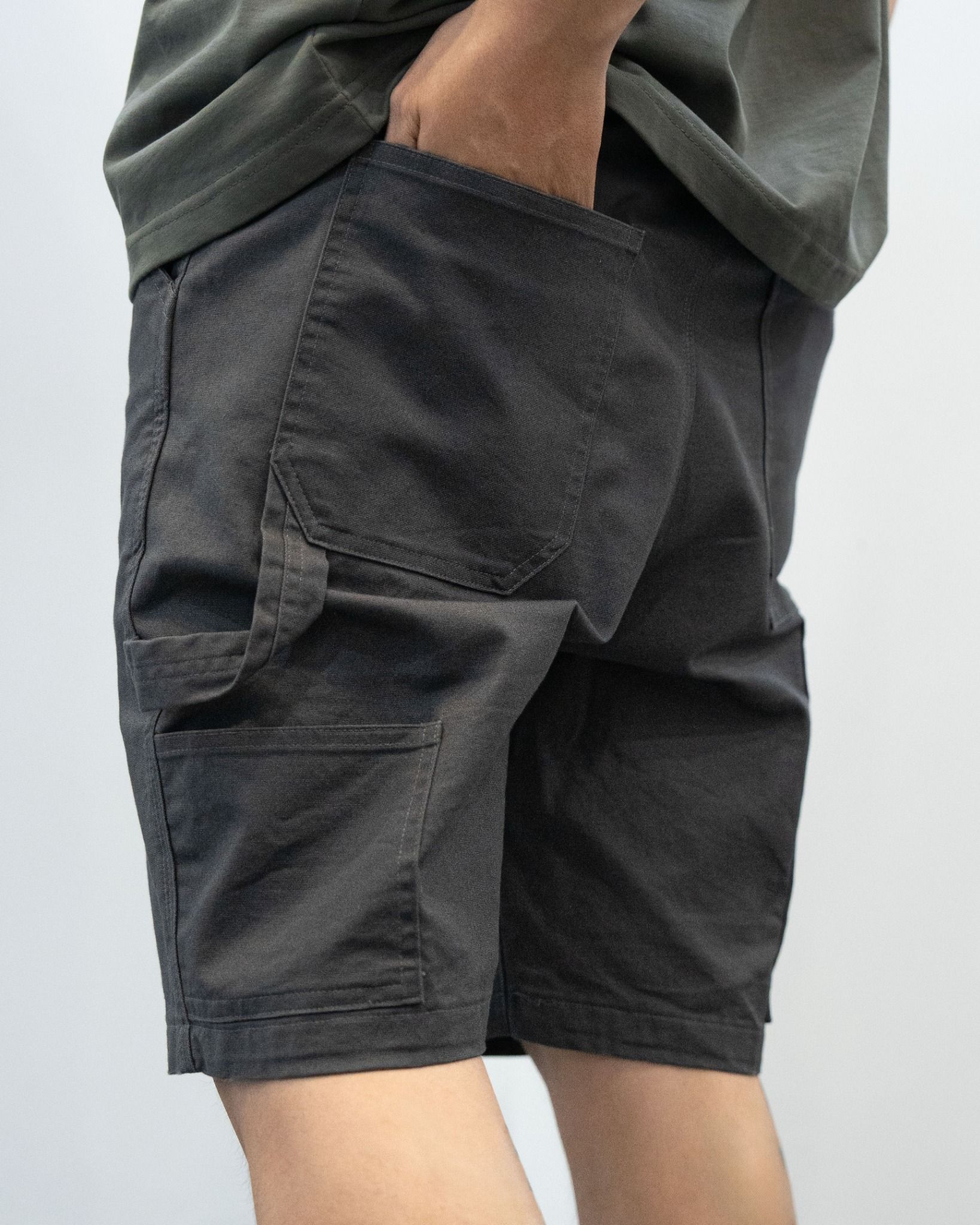 DRAWSTRING WORK SHORTS - DARK GREY