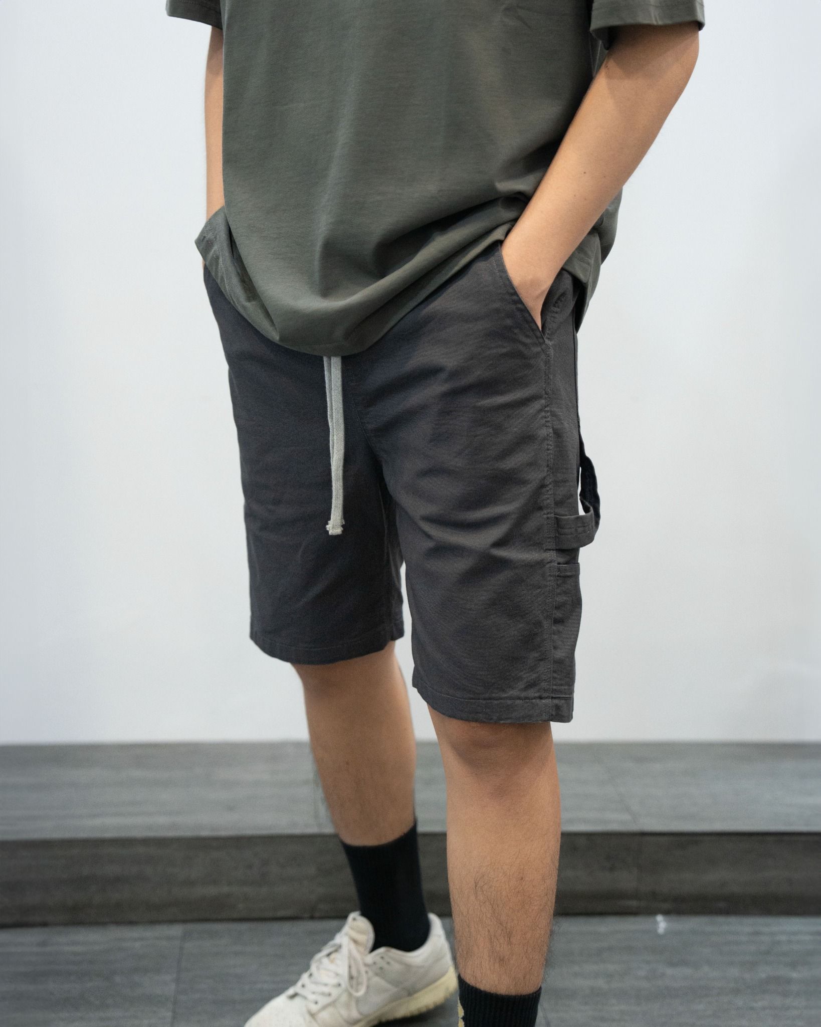 DRAWSTRING WORK SHORTS - DARK GREY