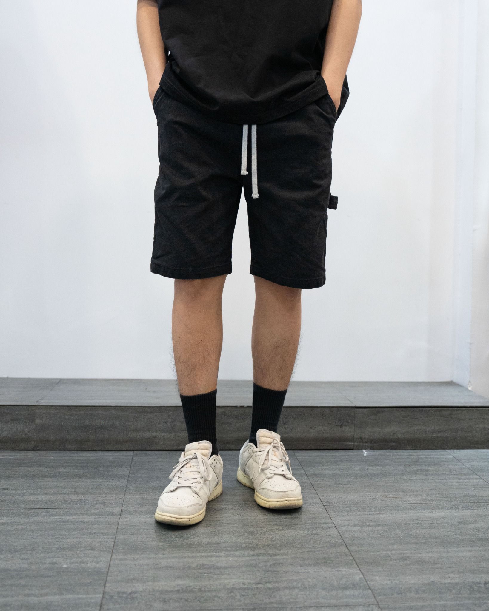 DRAWSTRING WORK SHORTS - BLACK