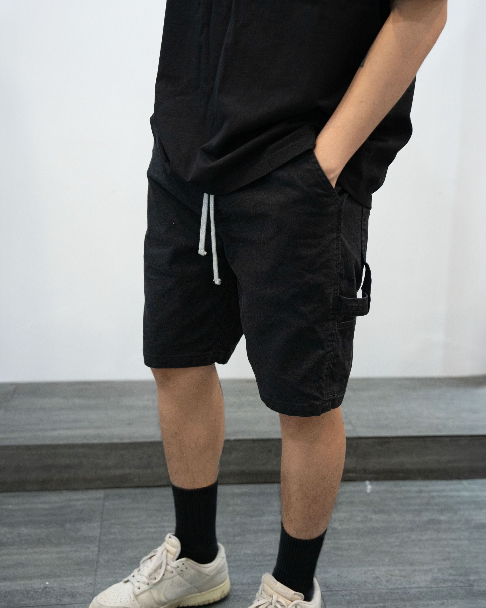 DRAWSTRING WORK SHORTS - BLACK