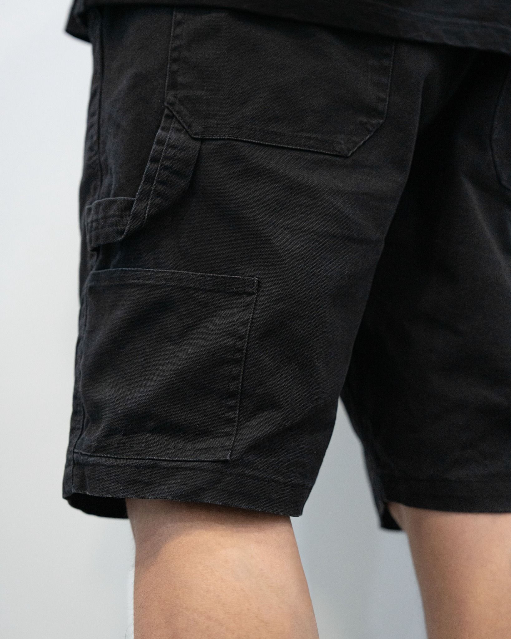 DRAWSTRING WORK SHORTS - BLACK