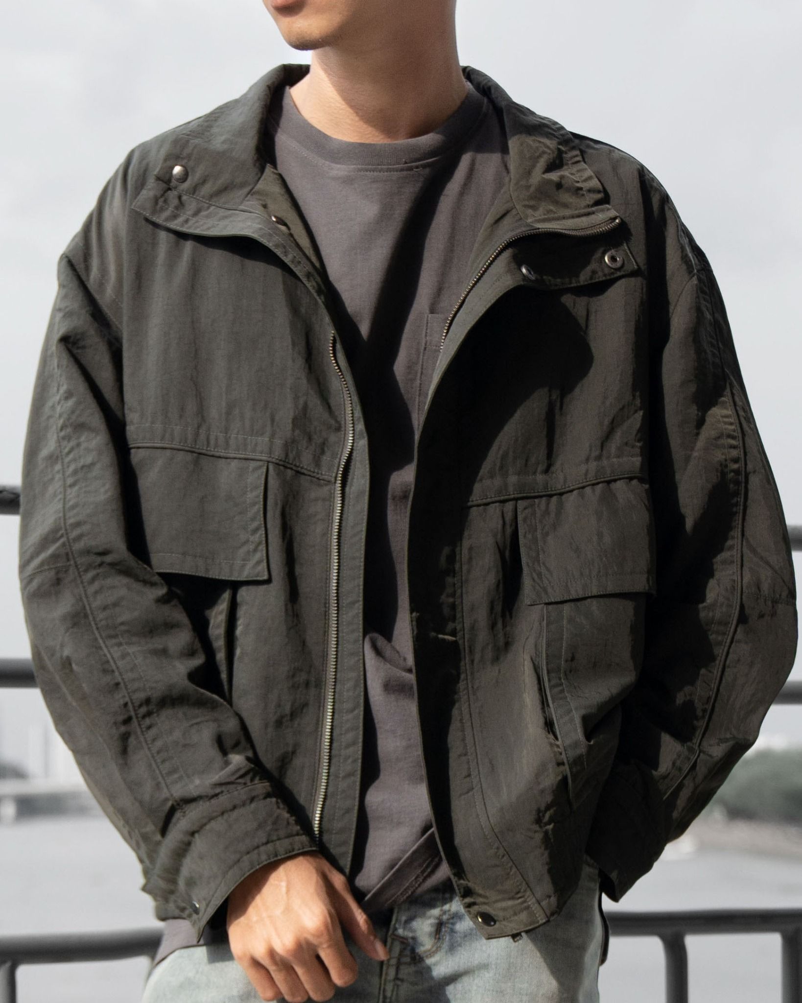 NYLON CARGO JACKET - DARK GREEN