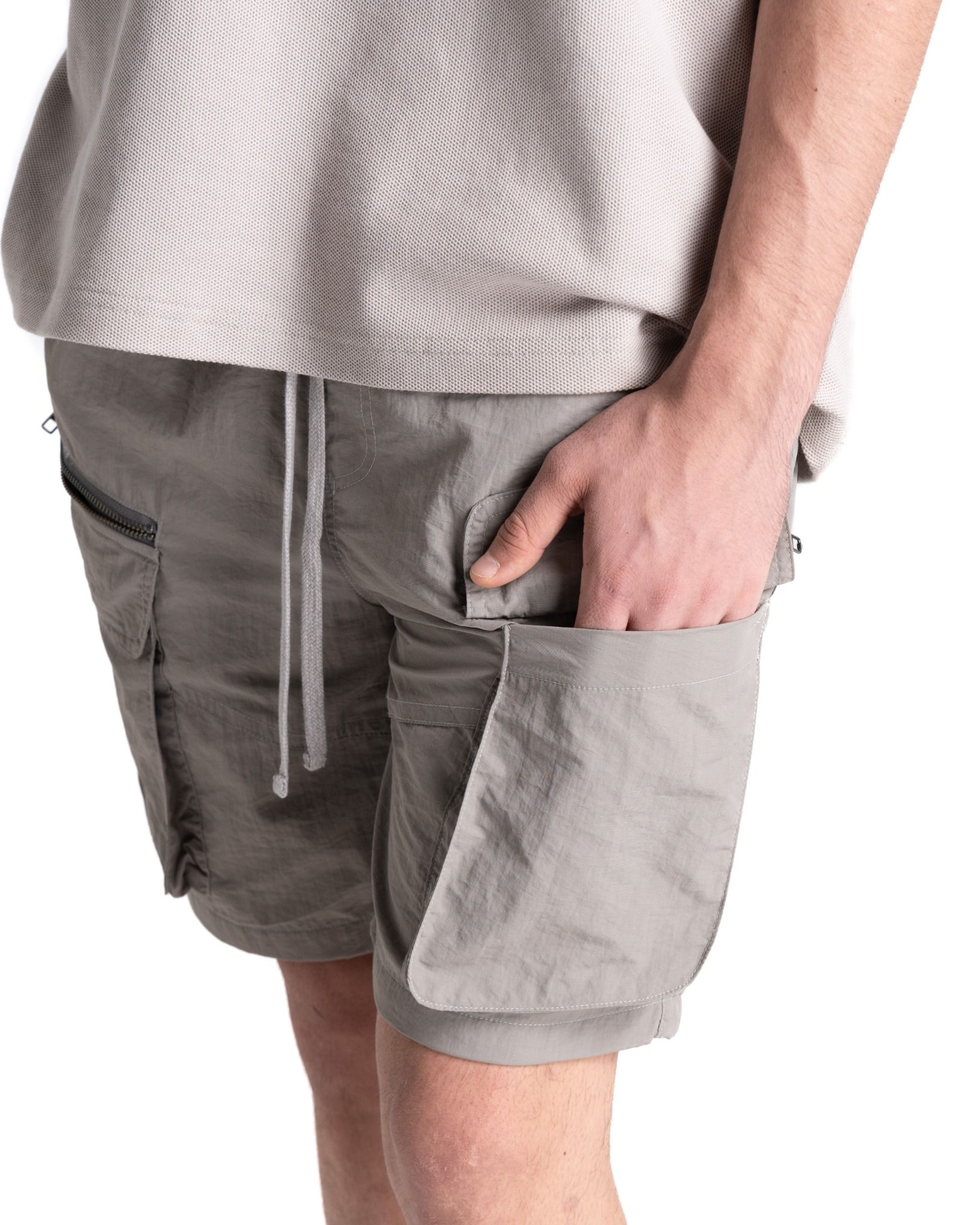 NYLON ZIP SHORTS - GREY