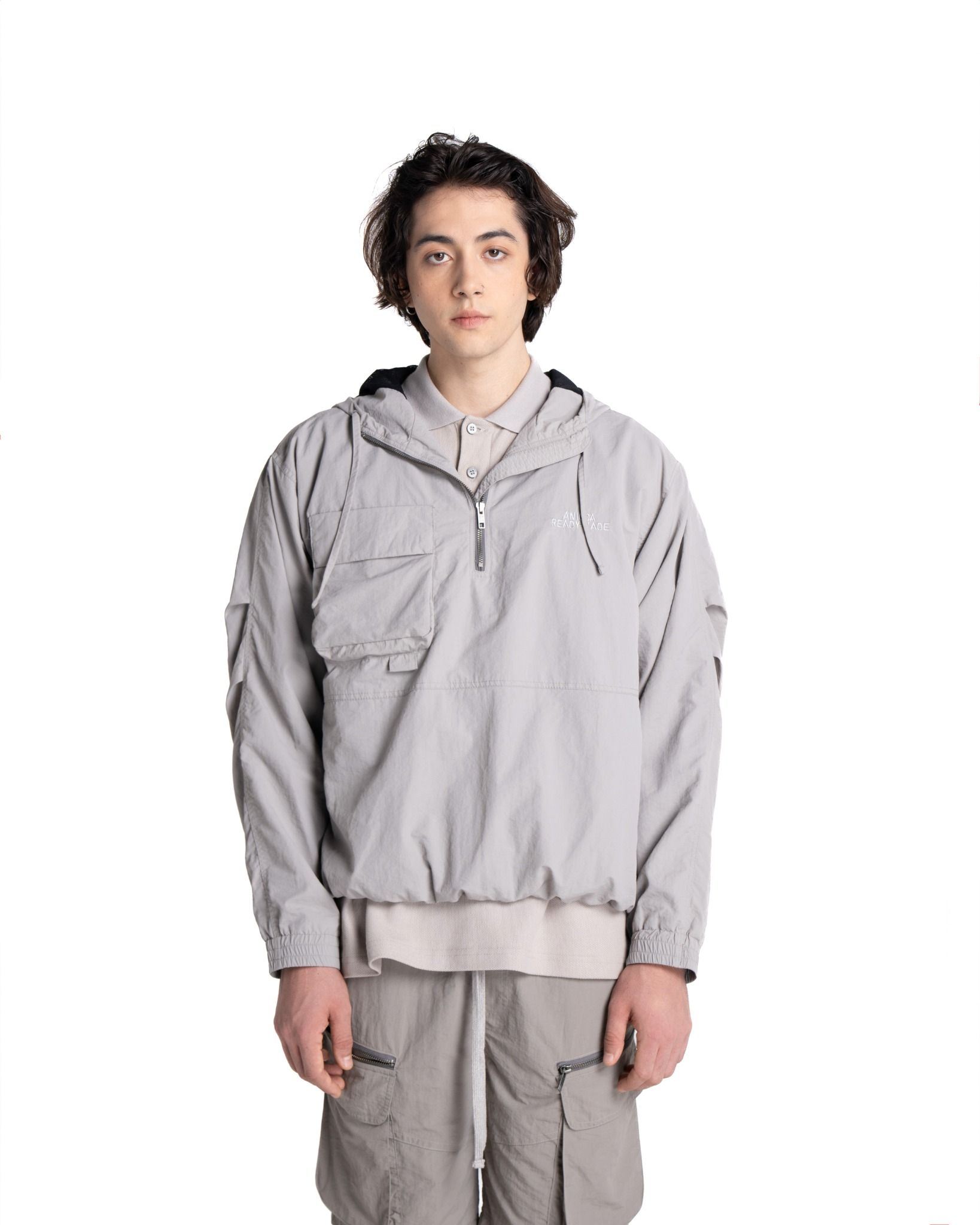 NYLON HALF ZIP JACKET - LIGHT GREY