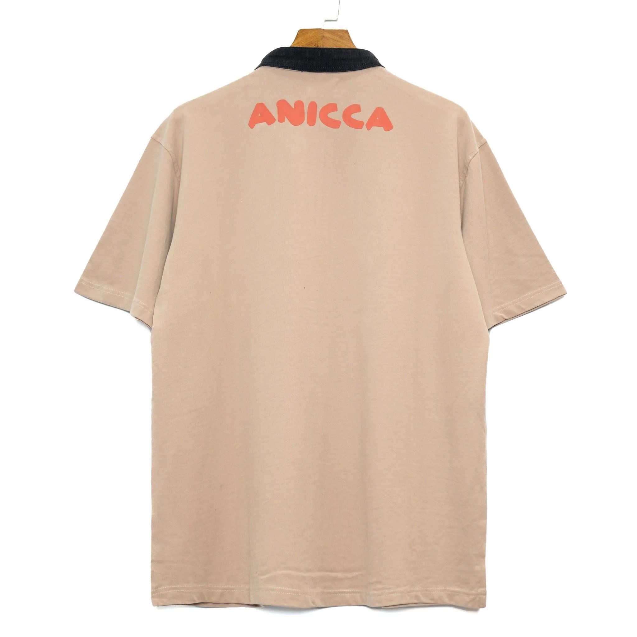 ZIP UP HENLEY DENIM COLLAR SHIRT - CAMEL