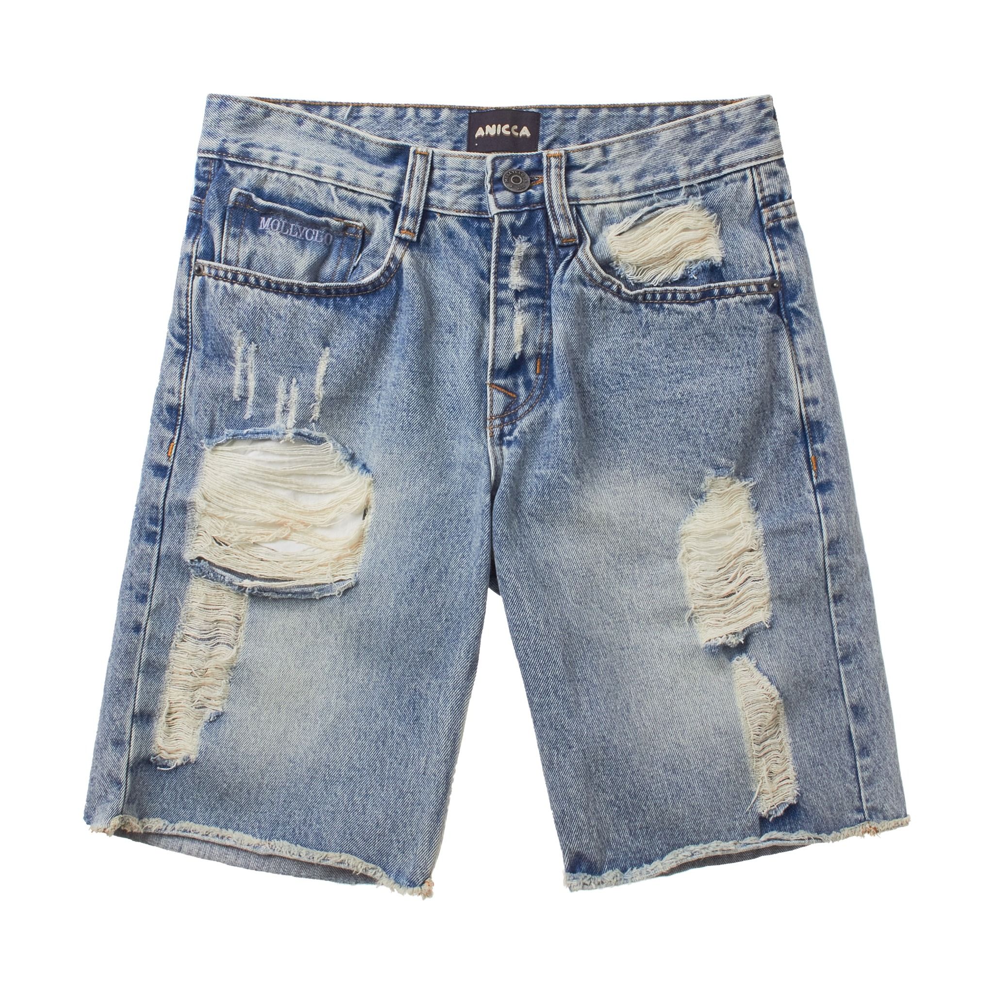 DENIM SHORTS - LIGHT INDIGO DESTROYED
