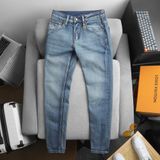 Quần Jean Nam Cao Cấp LV VUITTON LOGO TÚI Màu Xanh Basic Form SlimFit Mềm Mịn Siêu Co Giãn Hàng Xuất Xịn Có Big Size
