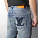 Quần Jean Nam Cao Cấp LV VUITTON LOGO TÚI Màu Xanh Basic Form SlimFit Mềm Mịn Siêu Co Giãn Hàng Xuất Xịn Có Big Size