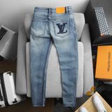 Quần Jean Nam Cao Cấp LV VUITTON LOGO TÚI Màu Xanh Basic Form SlimFit Mềm Mịn Siêu Co Giãn Hàng Xuất Xịn Có Big Size